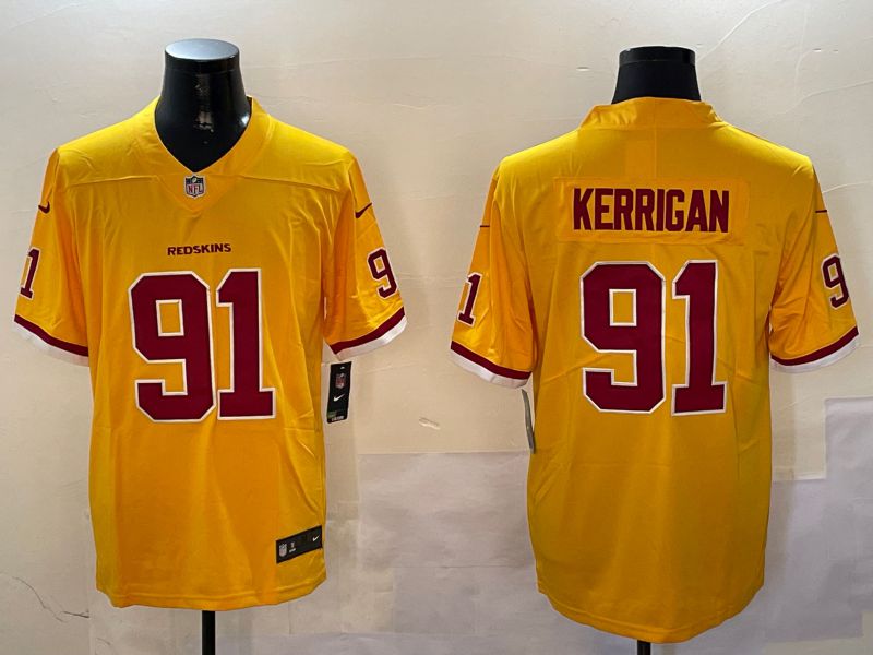 Men Washington Redskins #91 Kerrigan Yellow Second generation 2024 Nike Limited NFL Jersey style 1